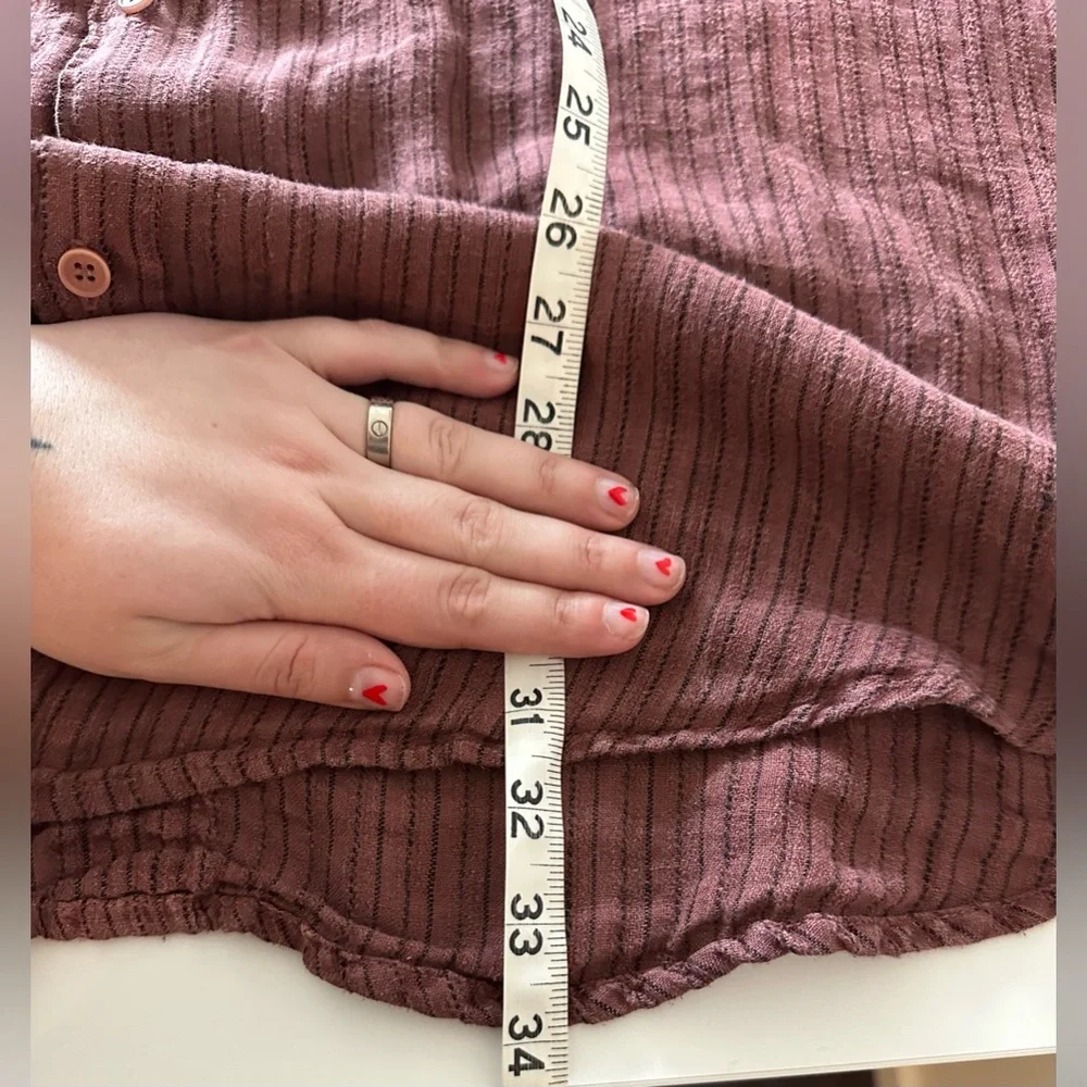 CP Shades Free People Burgundy Pinstripe Linen Tunic Striped Button Top L - Picture 4 of 5